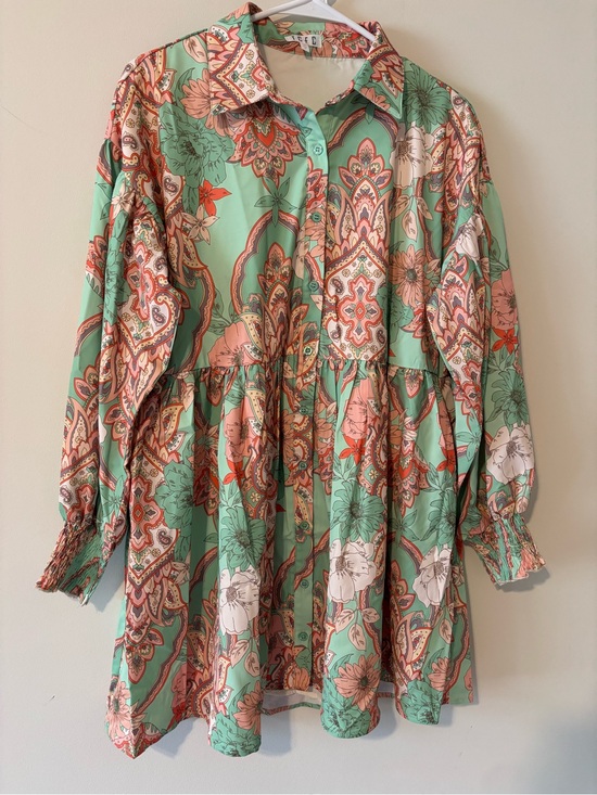 TCEC Dresses & Skirts - Summer Mint Green Paisley Floral Button-Up Babydoll Concert Dress